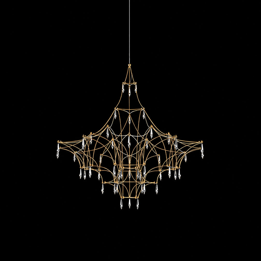 Small 23.6-inch gold Astra crystal chandelier over a round dining table