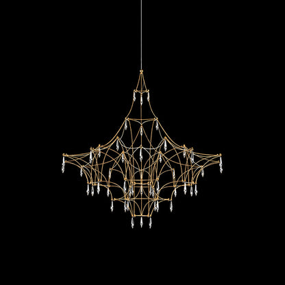 Small 23.6-inch gold Astra crystal chandelier over a round dining table
