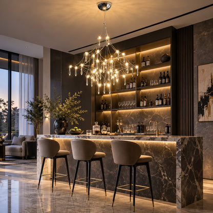 Astra crystal chandelier suspended over a kitchen island as a glamorous statement fixture