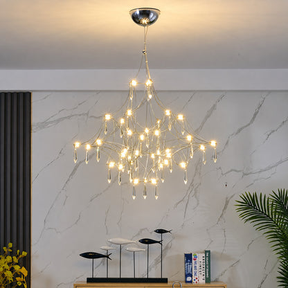 Astra crystal chandelier as a glamorous sculptural centerpiece in a modern living room