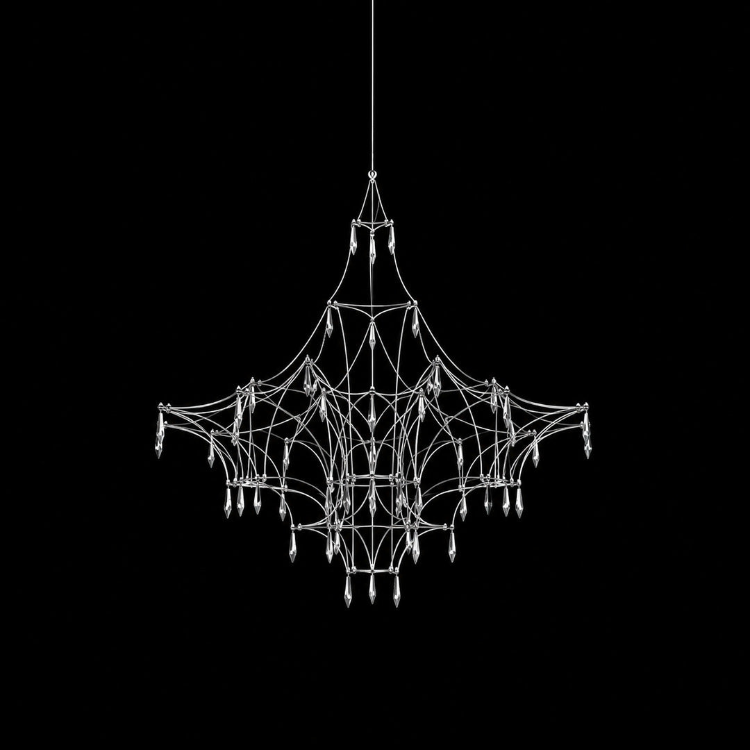 Medium 31.5-inch silver Astra crystal chandelier over a kitchen island
