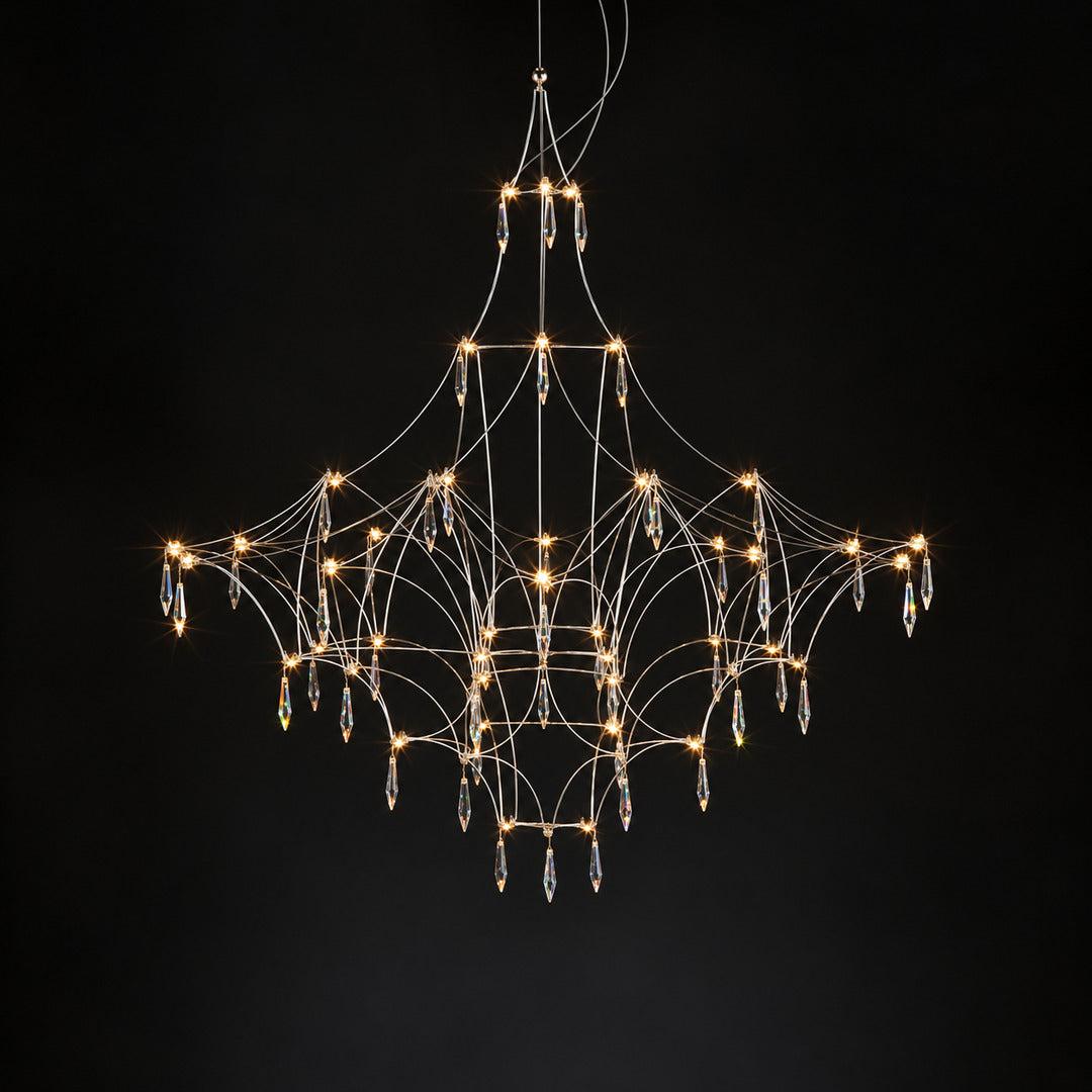 Extra-large 47.2-inch silver Astra crystal chandelier over a grand staircase