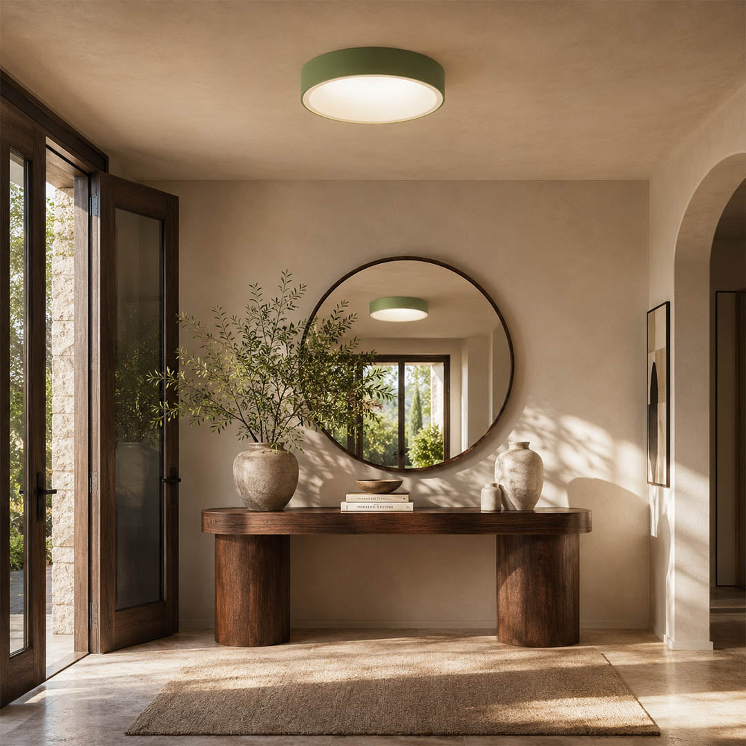 Astra trio three slim flush mount ceiling lights hallway corridor modern Scandinavian minimalist architectural soft glow interior