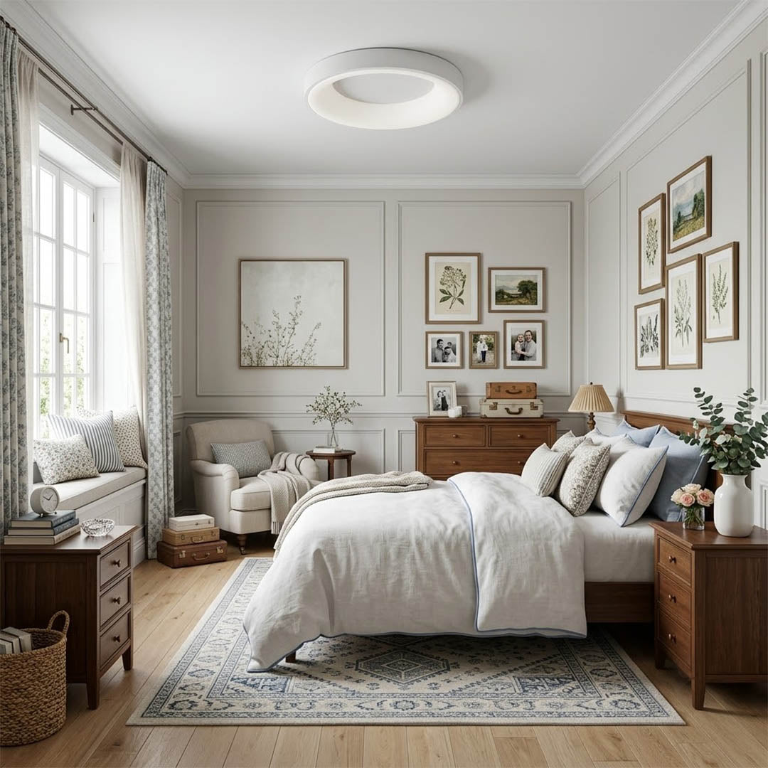 Astra White slim flush mount ceiling light bedroom low ceiling modern minimalist Scandinavian apartment warm soft glow interior