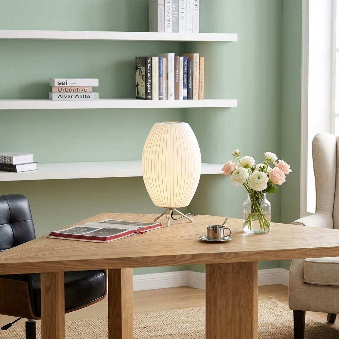 Astrid Model C tripod silk table lamp home office desk reading corner workspace Japandi minimalist warm interior