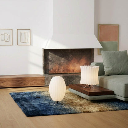 Astrid Model A tall tripod silk table lamp living room side table Japandi Scandinavian minimalist warm glow interior