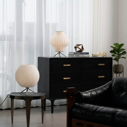Astrid Model A tall tripod silk table lamp living room side table Japandi Scandinavian minimalist warm glow interior