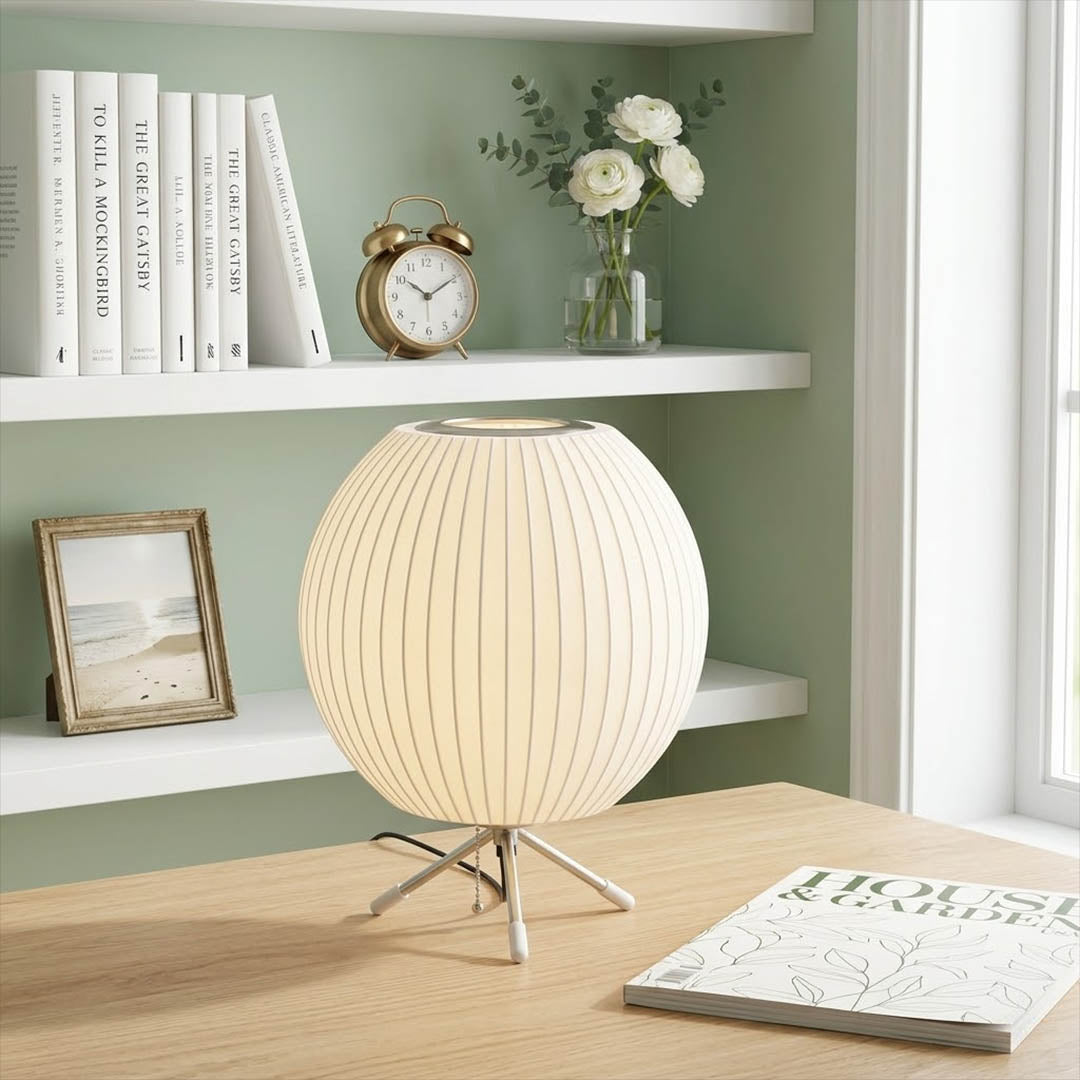 Astrid Model C tripod silk table lamp home office desk reading corner workspace Japandi minimalist warm interior