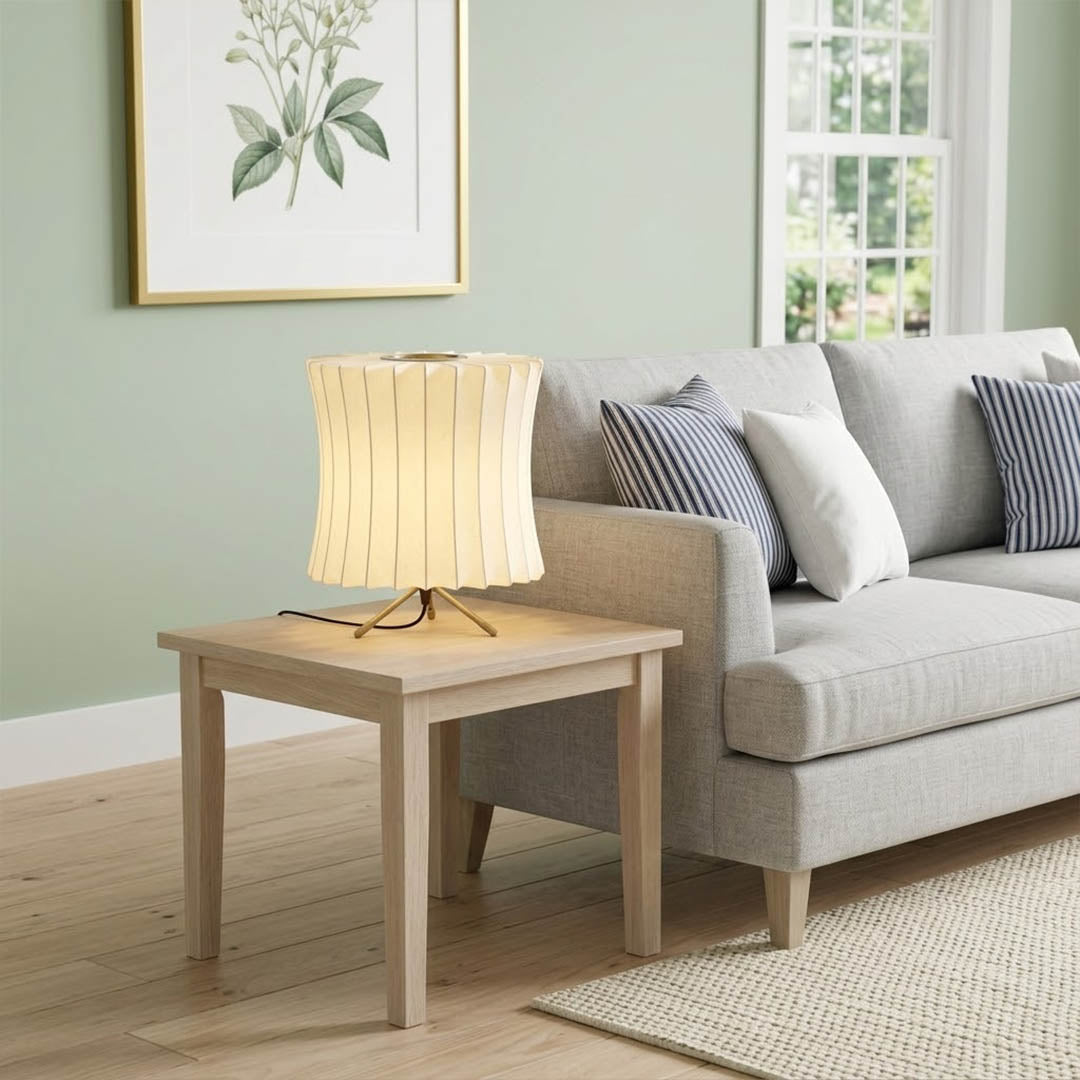Astrid Model A tall tripod silk table lamp living room side table Japandi Scandinavian minimalist warm glow interior
