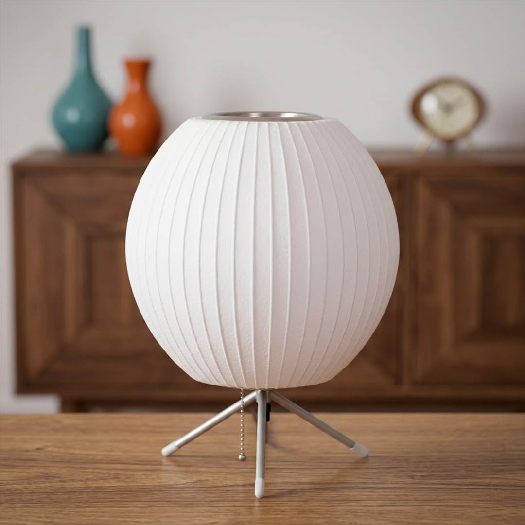 Astrid silk shade close up illuminated warm soft amber glow diffuse light Japandi Wabi Sabi quality material