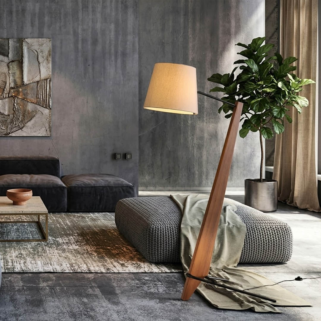Atlas oversized floor lamp in open plan space warm ambient glow scandinavian interior