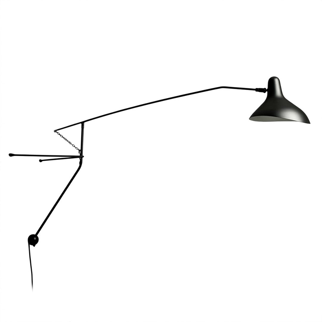 Atria long arm wall lamp 60.2 inch grand matte black steel architectural adjustable wall mount white background