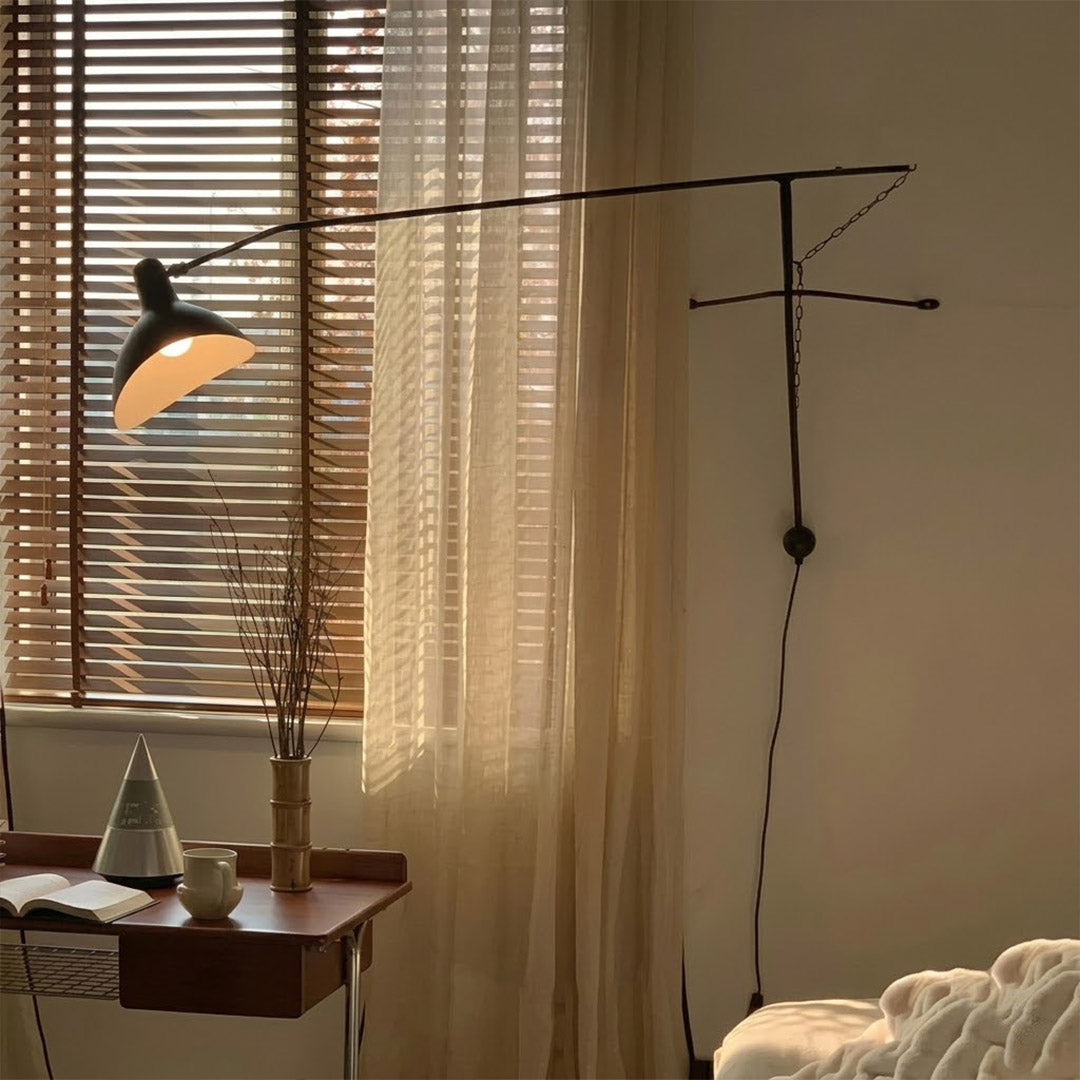 Atria 60 inch long arm wall lamp master bedroom mounted above grand headboard statement architectural matte black
