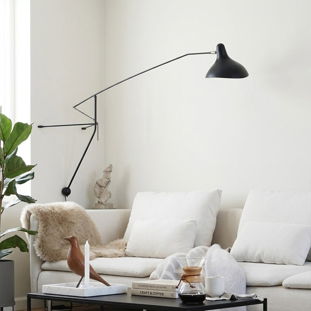 Atria 60 inch grand long arm wall lamp behind sofa living room arm reaching over seating area modern interior