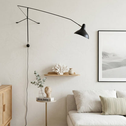 Atria 60 inch grand long arm wall lamp behind sofa living room arm reaching over seating area modern interior