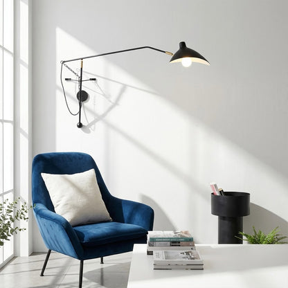 Atria 60 inch grand long arm wall lamp behind sofa living room arm reaching over seating area modern interior