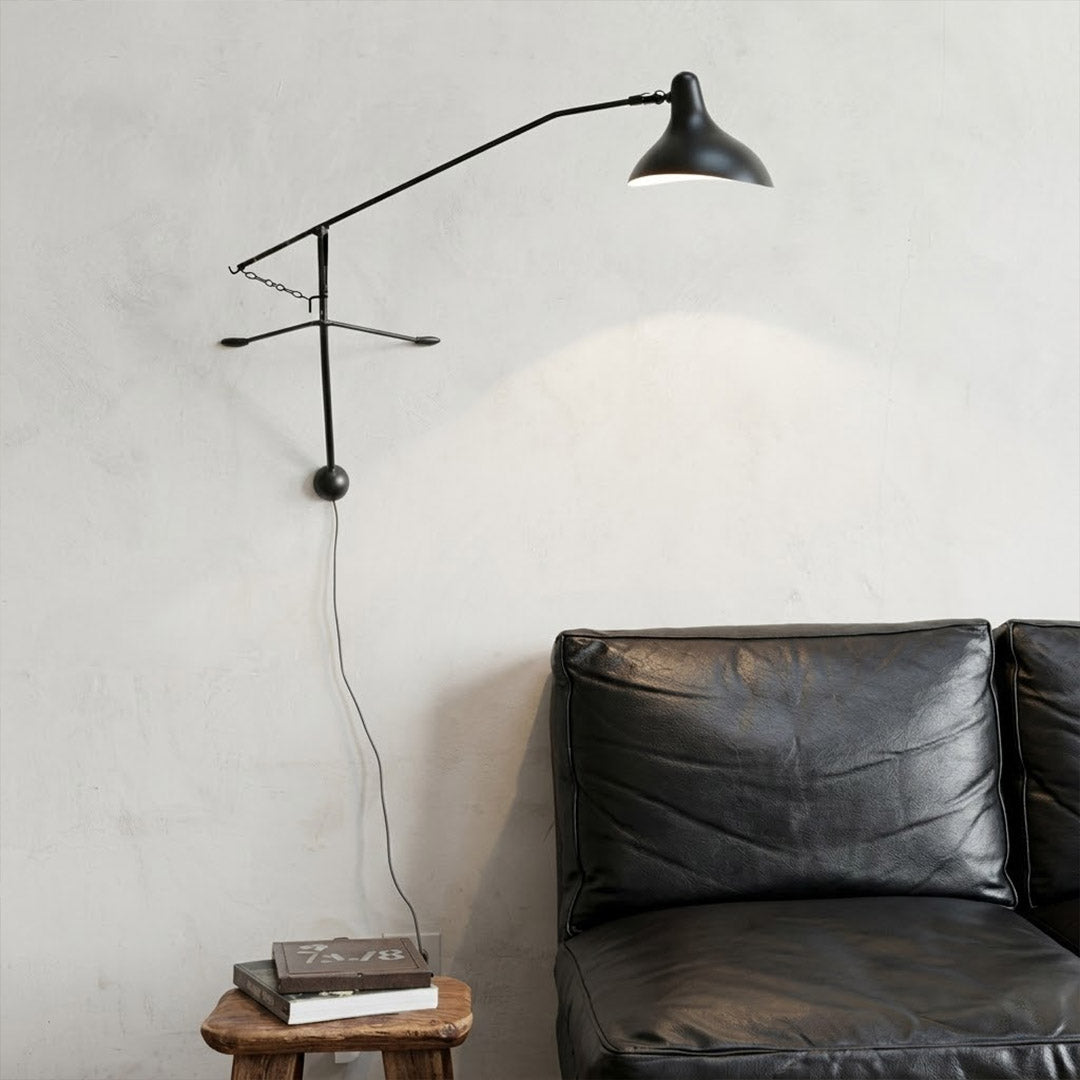 Atria 60 inch grand long arm wall lamp behind sofa living room arm reaching over seating area modern interior