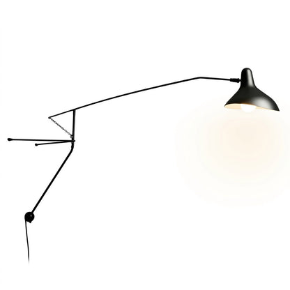 Atria long arm wall lamp 60.2 inch grand matte black steel architectural adjustable wall mount white background