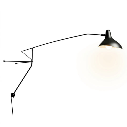 Atria long arm wall lamp 60.2 inch grand matte black steel architectural adjustable wall mount white background
