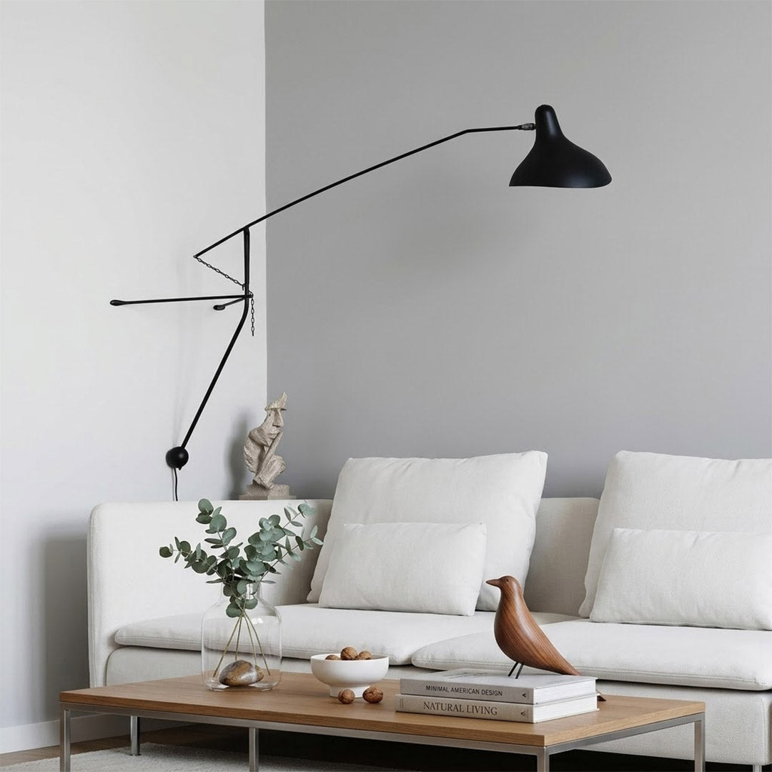 Atria 60 inch grand long arm wall lamp behind sofa living room arm reaching over seating area modern interior