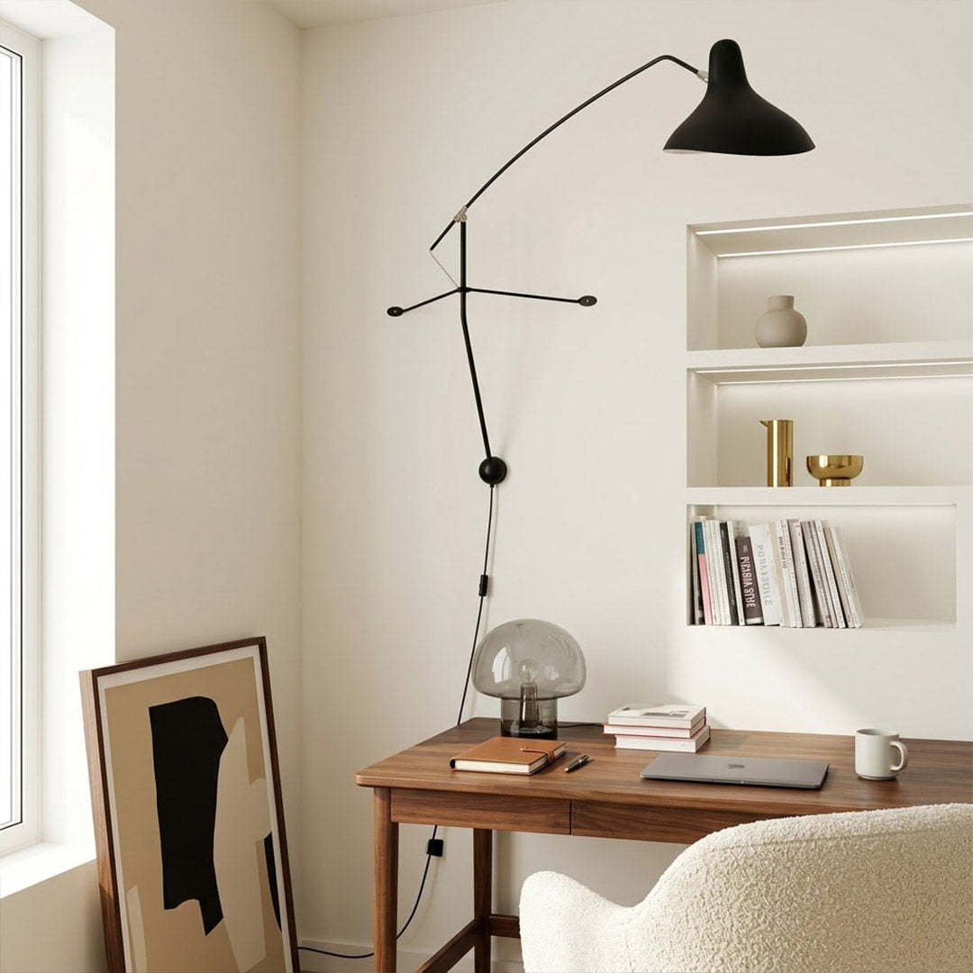 Atria 60 inch grand long arm wall lamp behind sofa living room arm reaching over seating area modern interior