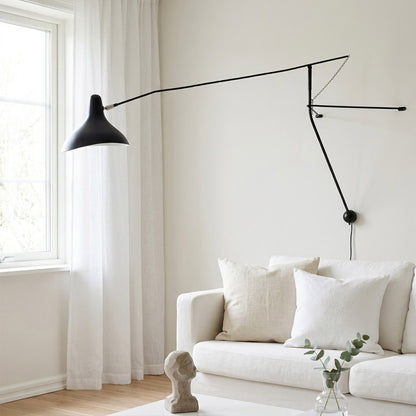 Atria 60 inch grand long arm wall lamp behind sofa living room arm reaching over seating area modern interior