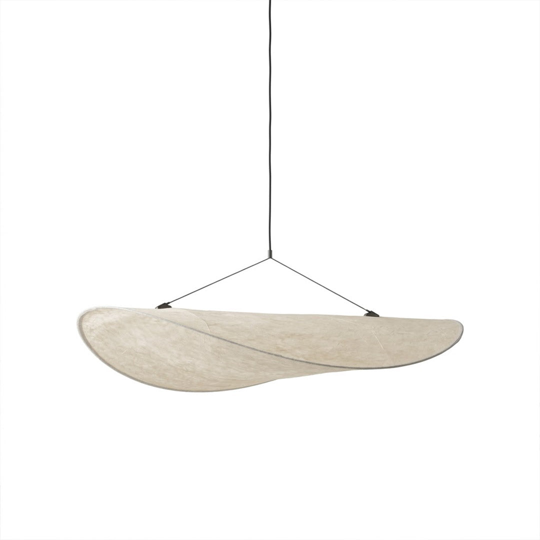 Aura oversized disc pendant light 23.6 inch Tyvek paper shade flat profile white halo modern minimalist white background