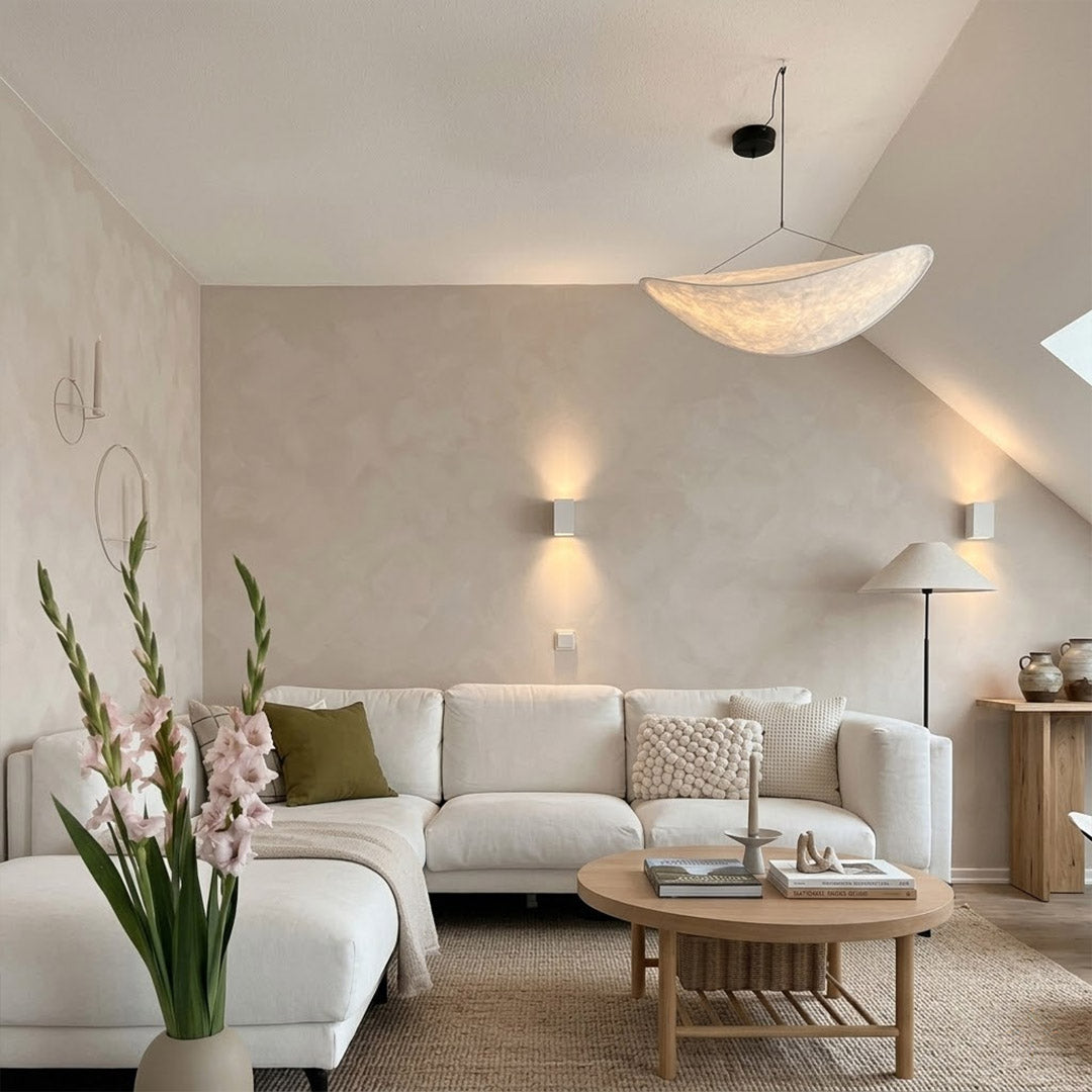 Aura 39 inch grand disc pendant living room foyer statement modern minimalist architectural lighting low ceiling
