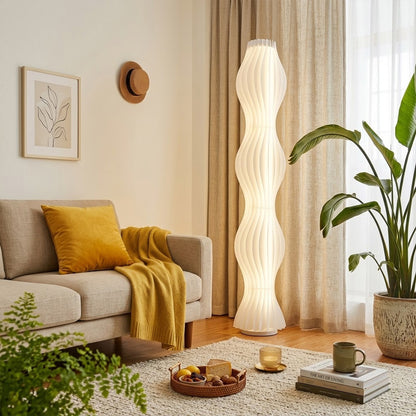 Aureli white wave LED floor lamp with sculptural acrylic shade by Stuberlighting