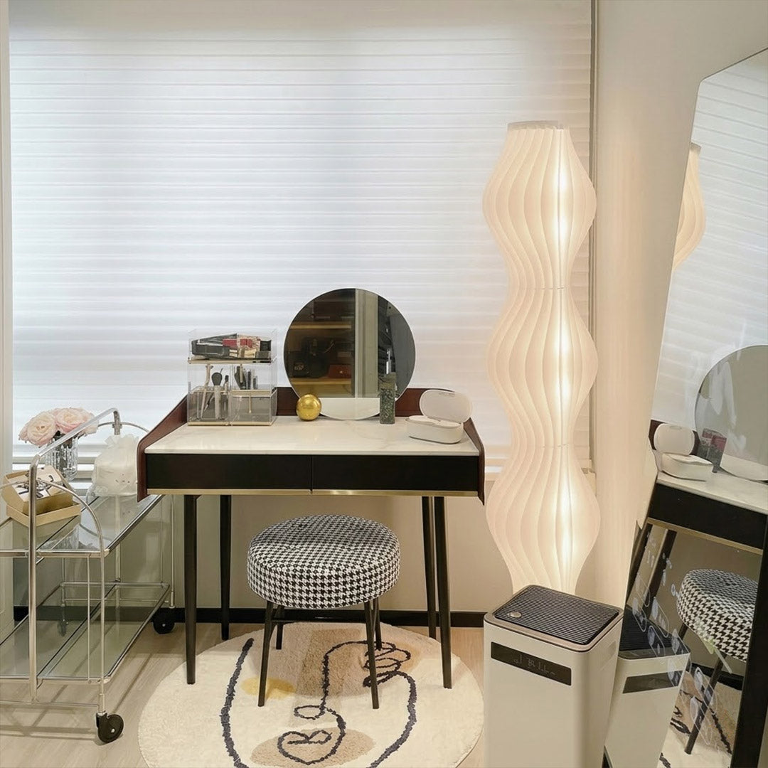 Aureli white wave LED floor lamp with sculptural acrylic shade by Stuberlighting