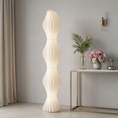 Aureli white wave LED floor lamp with sculptural acrylic shade by Stuberlighting