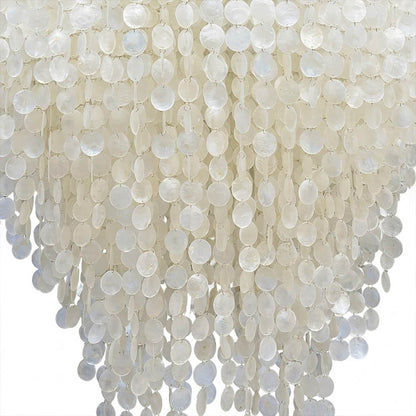 Aurelia vertical cascade waterfall Capiz shell layered structure craftsmanship detail close up unique design feature FUN style Mid Century