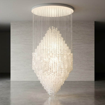 Aurelia vertical cascade waterfall Capiz shell layered structure craftsmanship detail close up unique design feature FUN style Mid Century