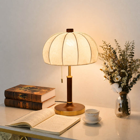 Aurelle floral fabric table lamp study reading nook walnut floral shade warm glow classic American home lifestyle interior