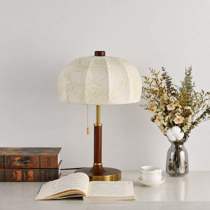 Aurelle floral fabric table lamp study reading nook walnut floral shade warm glow classic American home lifestyle interior