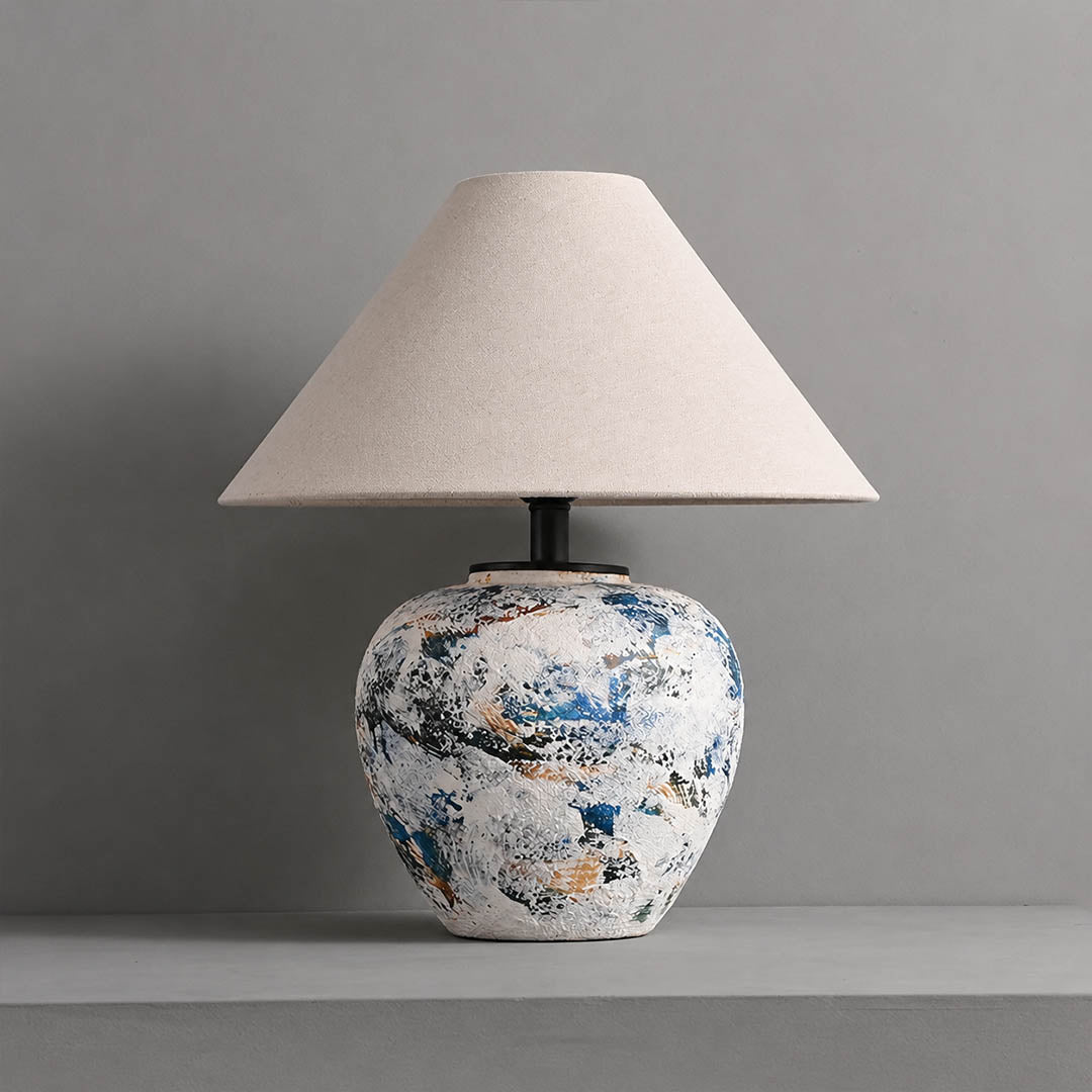 Azzurro ceramic table lamp glossy ceramic glaze blue white finish handcrafted artisan detail close up