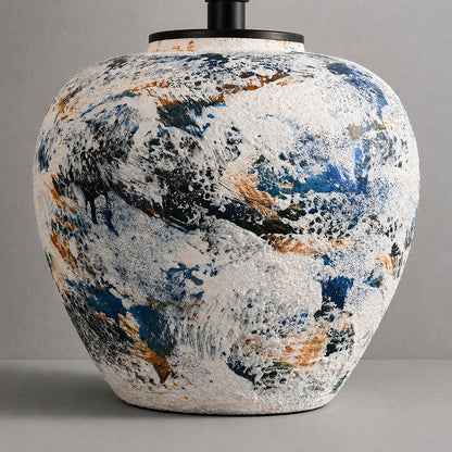 Azzurro ceramic table lamp hand glazed blue white abstract swirl ceramic texture artistic base detail close up unique premium