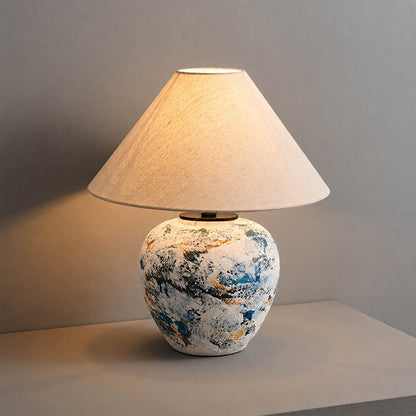 Azzurro ceramic table lamp glossy ceramic glaze blue white finish handcrafted artisan detail close up