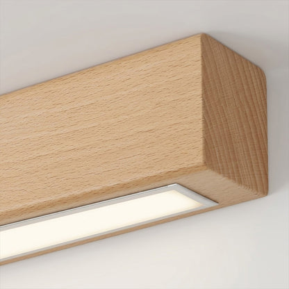 Beam wood linear LED wall light above bed headboard bedroom warm light japandi interior