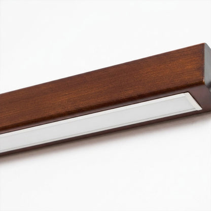 Beam wood linear LED wall light above bed headboard bedroom warm light japandi interior