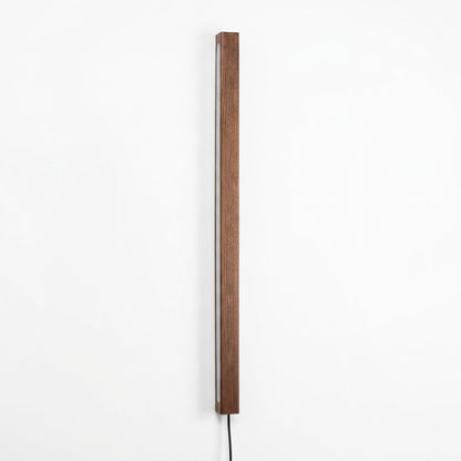 Beam wood linear LED wall light above bed headboard bedroom warm light japandi interior