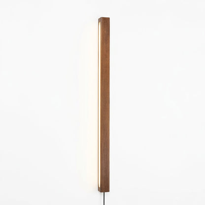 Beam wood linear LED wall light above bed headboard bedroom warm light japandi interior