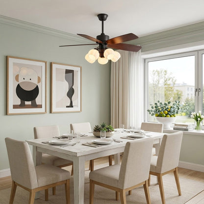 Belora 5 light ceiling fan in modern farmhouse living room warm glow flower glass chandelier style