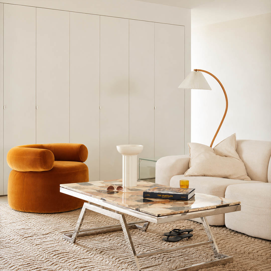 Bendik floor lamp beech wood white linen shade modern Scandinavian minimalist living room seating reading corner warm ambient sculptural elegant Danish lifestyle interior