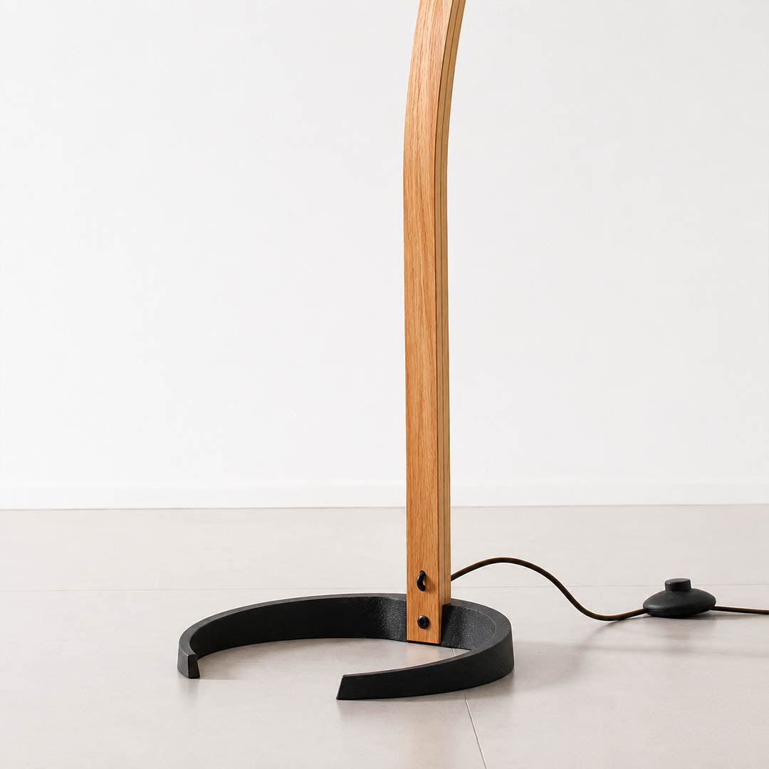 Bendik floor lamp beech wood coffee dark linen shade primary bedroom sculptural corner statement modern warm ambient elegant Danish lifestyle interior