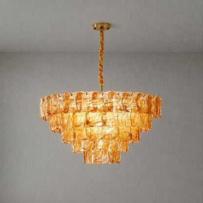 Bianca French vintage Murano glass chandelier large 32 inch amber honey 79 pcs grand textured hand blown Italian glass tiered cascading French country mansion white background