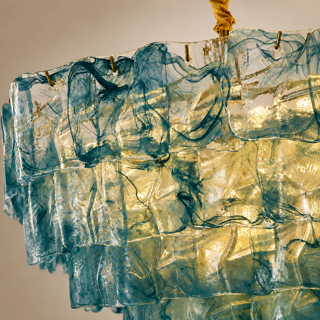 Bianca blue Murano glass translucent textured hand blown Italian coastal modern detail close up unique premium exclusive quality craftsmanship