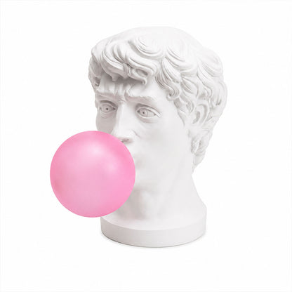 Bolla table lamp Man portrait bust white resin pink glass bubble gum bubble shade 16.5 inch pop art sculptural whimsical statement designer white background