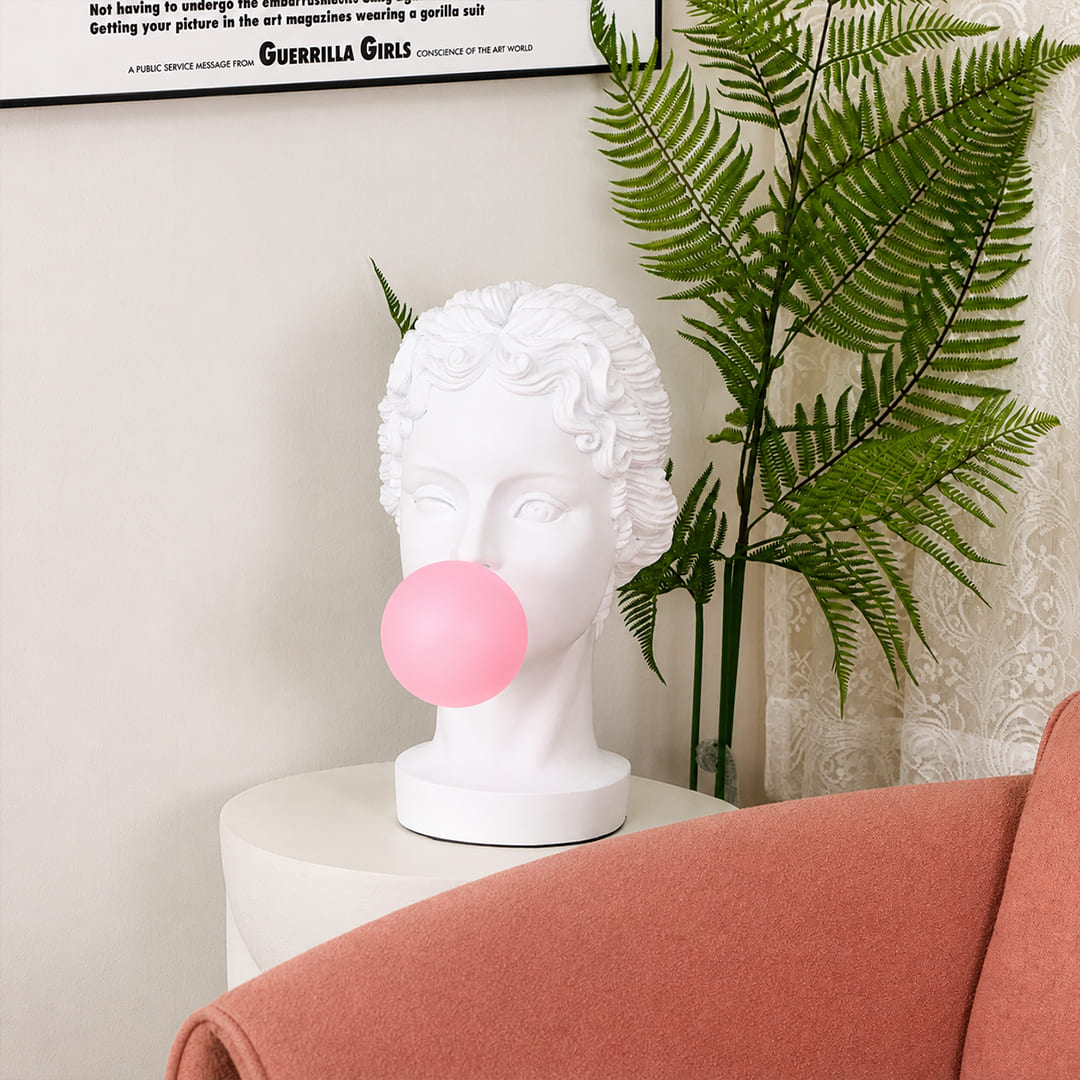 Bolla table lamp Man modern living room side table sofa accent white resin pink bubble pop art sculptural whimsical statement conversation starter contemporary sophisticated lifestyle interior American home