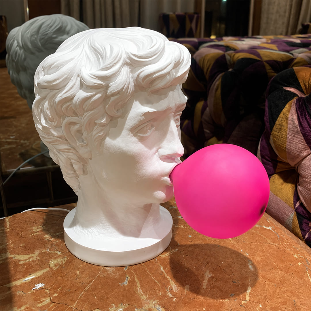 Bolla table lamp contemporary art collector gallery inspired sophisticated interior white resin pink bubble pop art sculptural collectible statement lifestyle interior American home